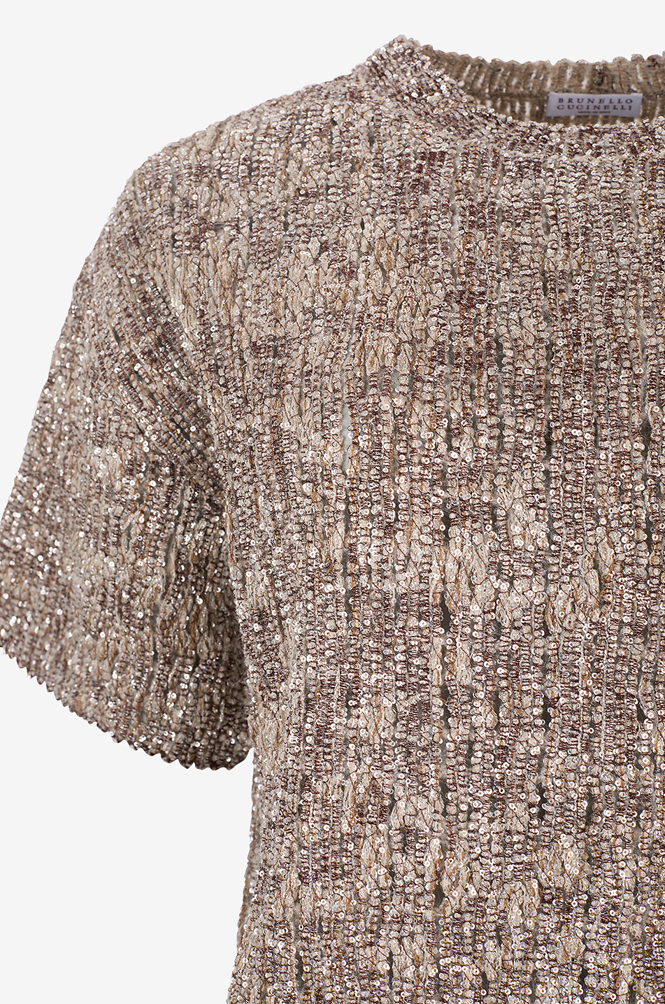 BRUNELLO CUCINELLI Kurzärmeliger Pullover mit Rundhalsausschnitt aus Alpaka-Mix Damen BEIGE 3