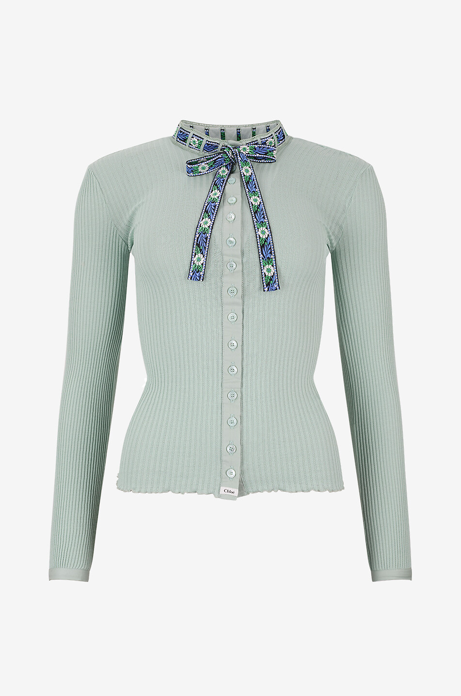 CHLOE Cardigan en coton et soie brodé à lavallière amovible Femme BLEU 1