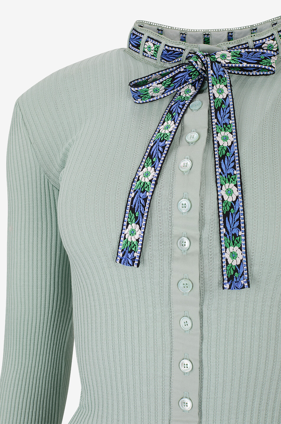 CHLOE Cardigan en coton et soie brodé à lavallière amovible Femme BLEU 3