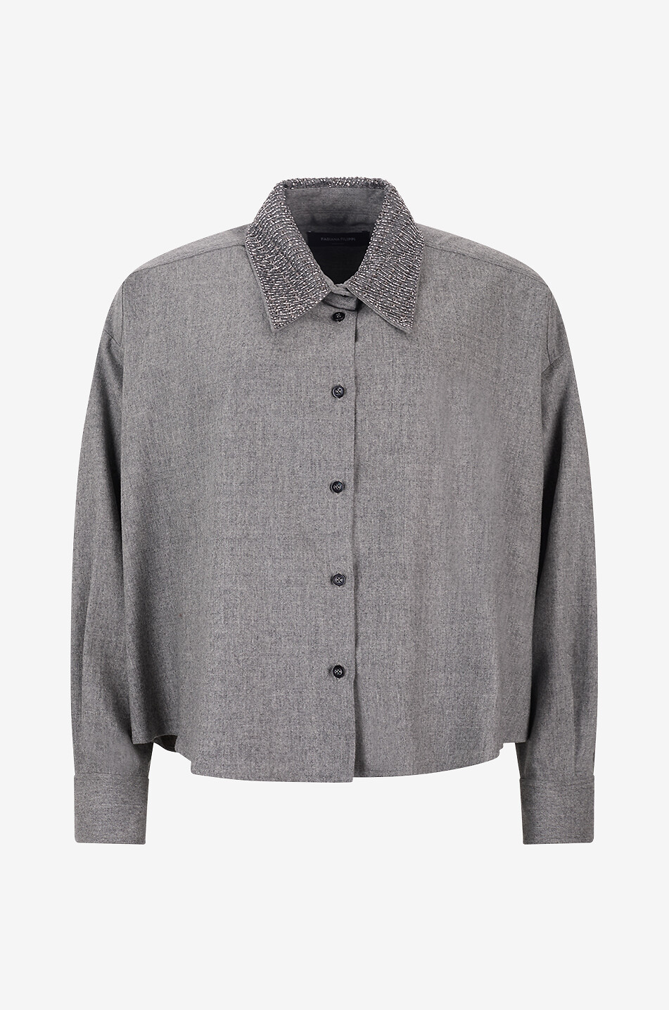 FABIANA FILIPPI Chemise à manches longues en flanelle de laine vierge brodée de perles Femme GRIS 1