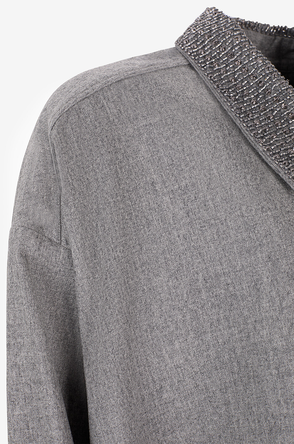 FABIANA FILIPPI Chemise à manches longues en flanelle de laine vierge brodée de perles Femme GRIS 3