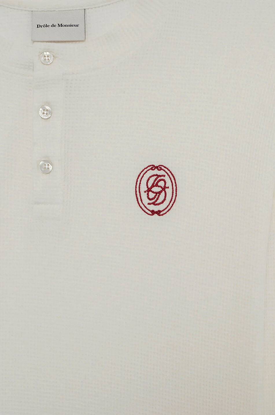 DROLE DE MONSIEUR Crew-neck long-sleeved waffle cotton T-shirt Men WHITE 6
