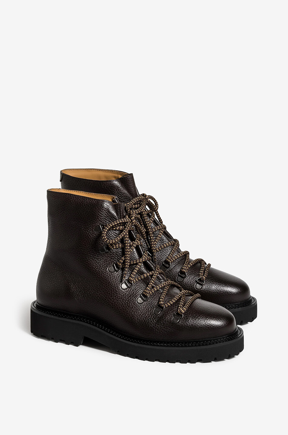 JACQUES SOLOVIERE Magnus grained leather lace-up ankle boots Men DARK BROWN 1