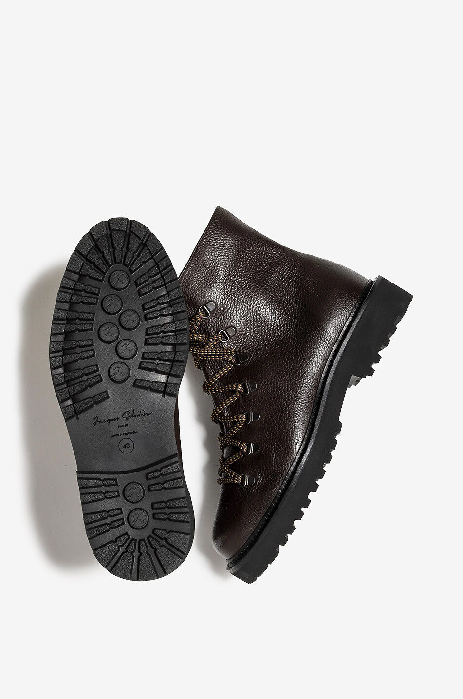 JACQUES SOLOVIERE Magnus grained leather lace-up ankle boots Men DARK BROWN 3