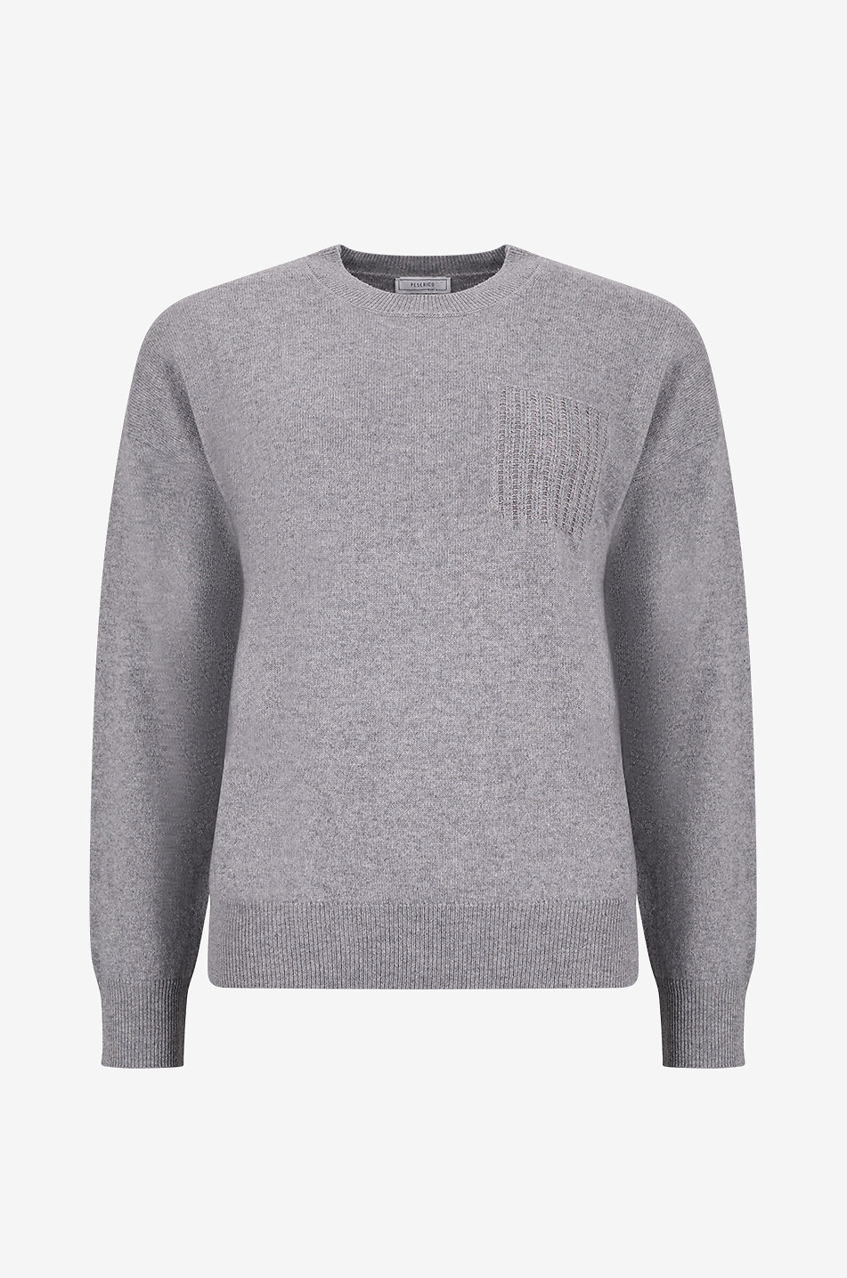 Crewneck pearl-embroidered pullover in virgin wool silk and cashmere