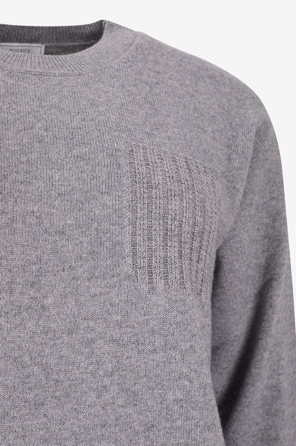 PESERICO Crewneck pearl-embroidered pullover in virgin wool silk and cashmere Women GREY 3