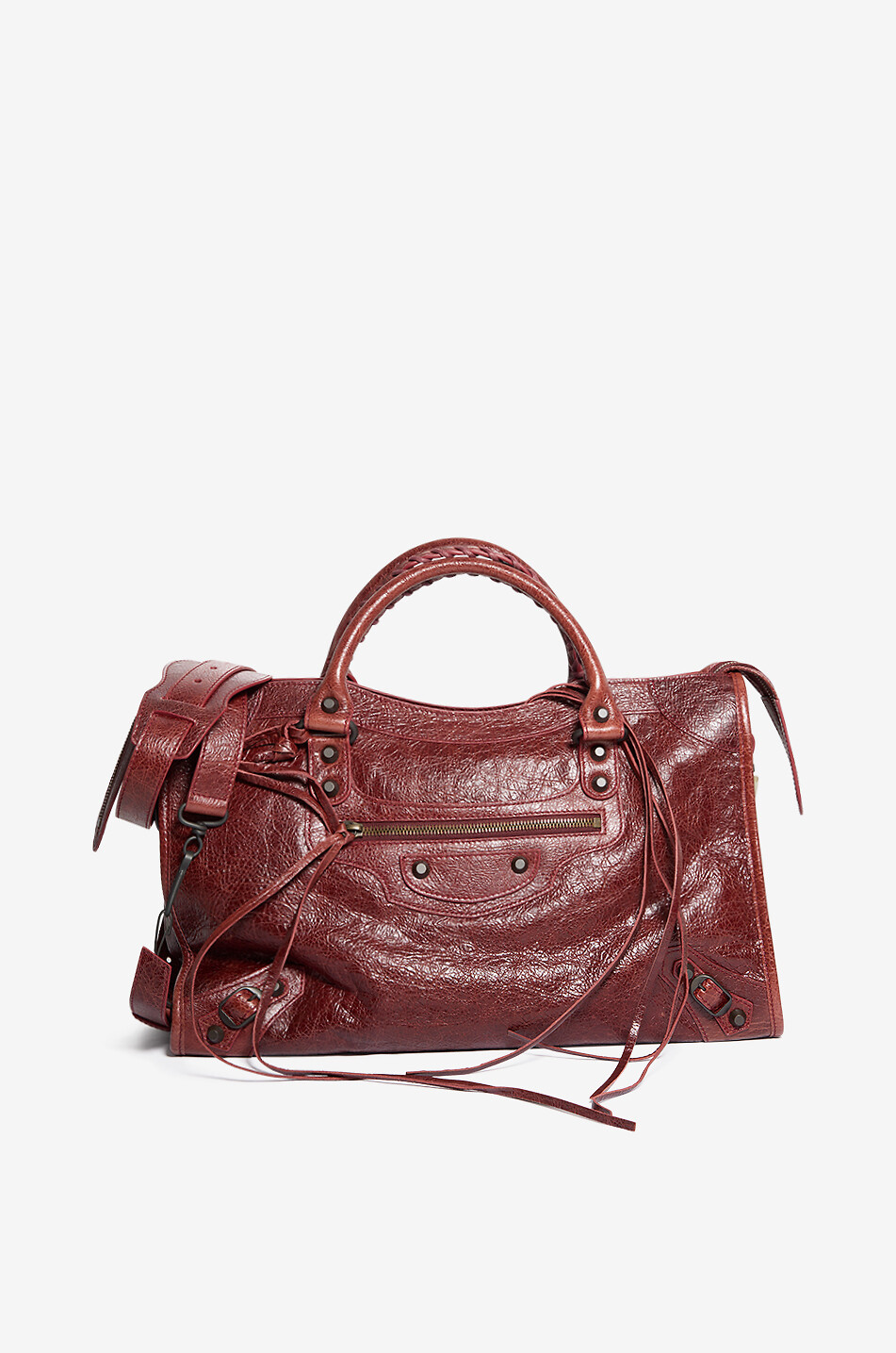 BALENCIAGA Sac à main en cuir d'agneau à anses tressées Le City Moyen Femme ROUGE FONCÉ 1