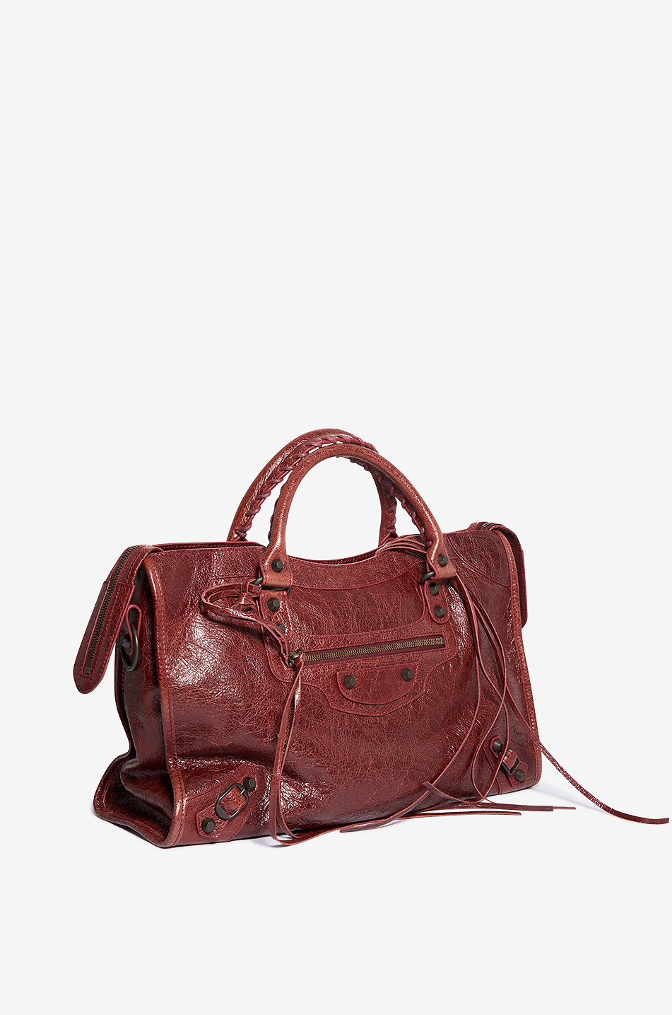 BALENCIAGA Sac à main en cuir d'agneau à anses tressées Le City Moyen Femme ROUGE FONCÉ 2