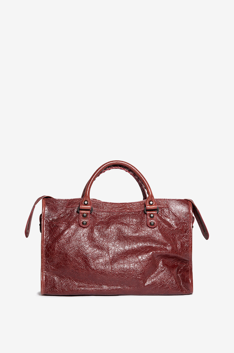 BALENCIAGA Sac à main en cuir d'agneau à anses tressées Le City Moyen Femme ROUGE FONCÉ 4