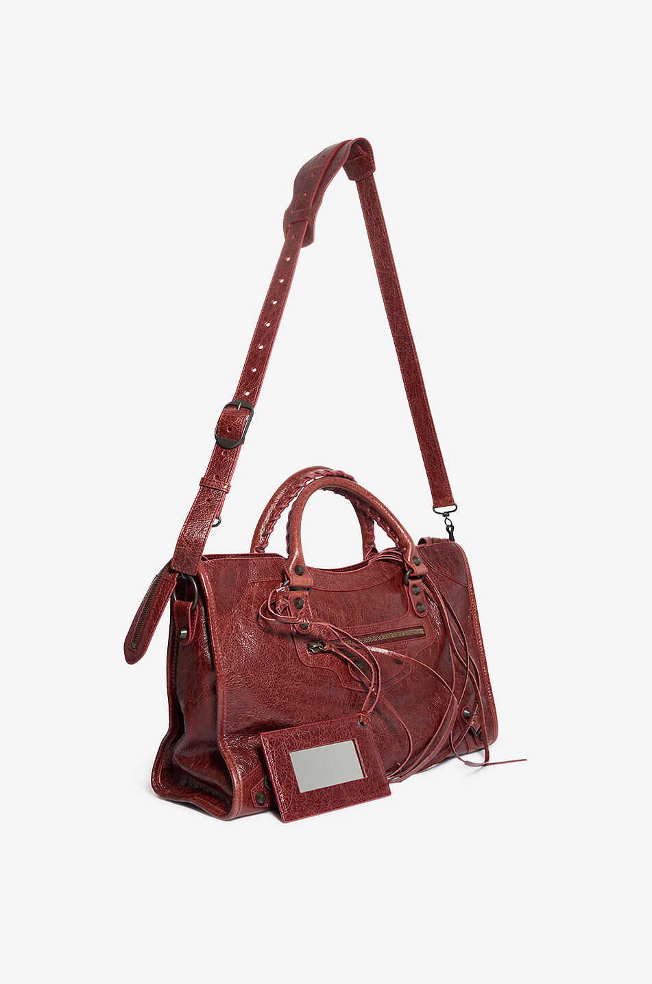 BALENCIAGA Sac à main en cuir d'agneau à anses tressées Le City Moyen Femme ROUGE FONCÉ 6