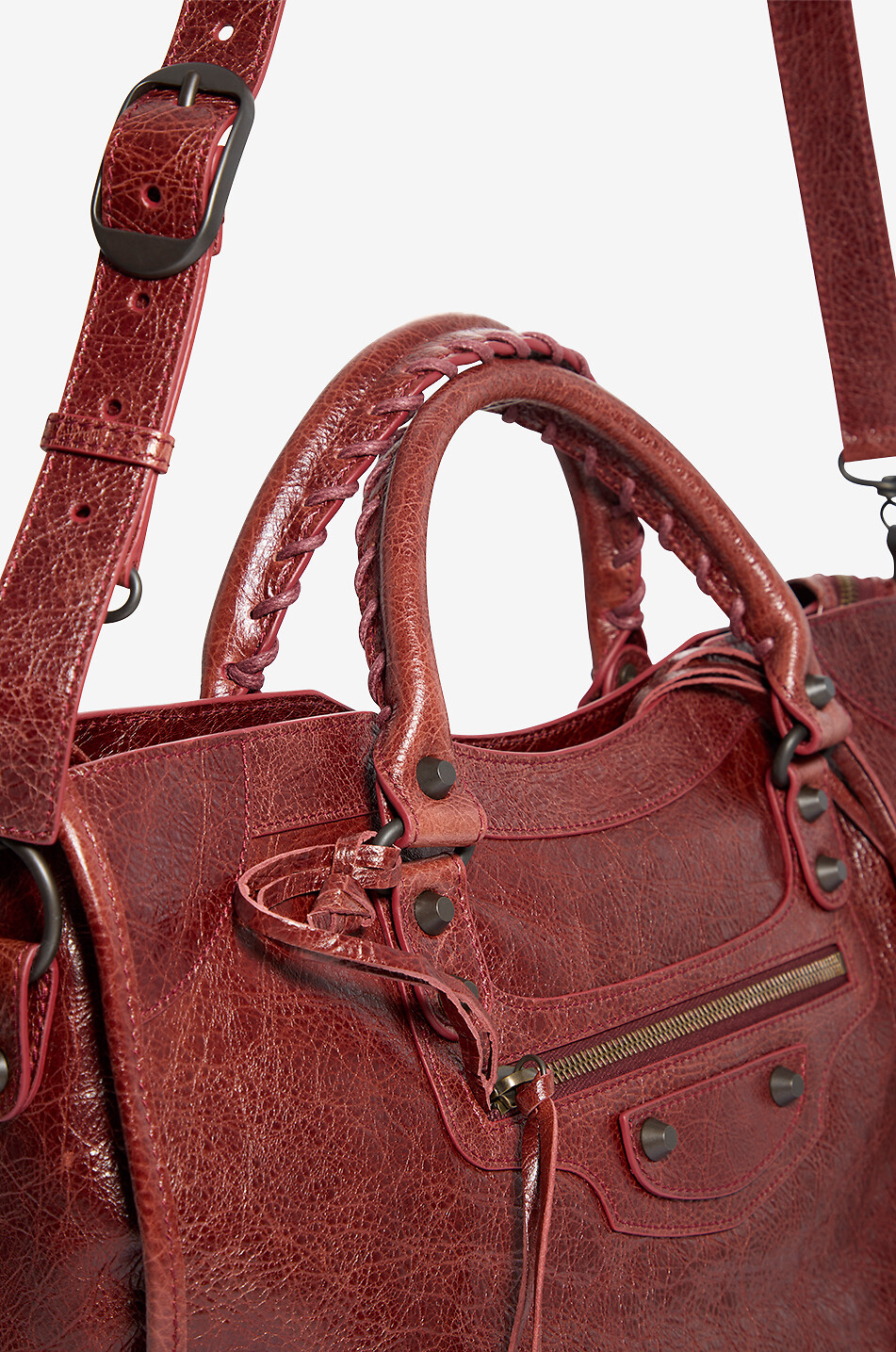BALENCIAGA Sac à main en cuir d'agneau à anses tressées Le City Moyen Femme ROUGE FONCÉ 3