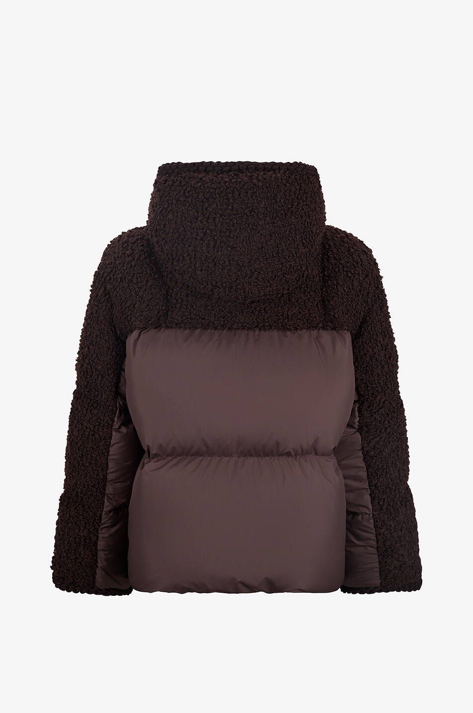 MONCLER Kurze Daunenjacke mit Kapuze aus Mischschurwolle Cristallin Damen BRAUN 2