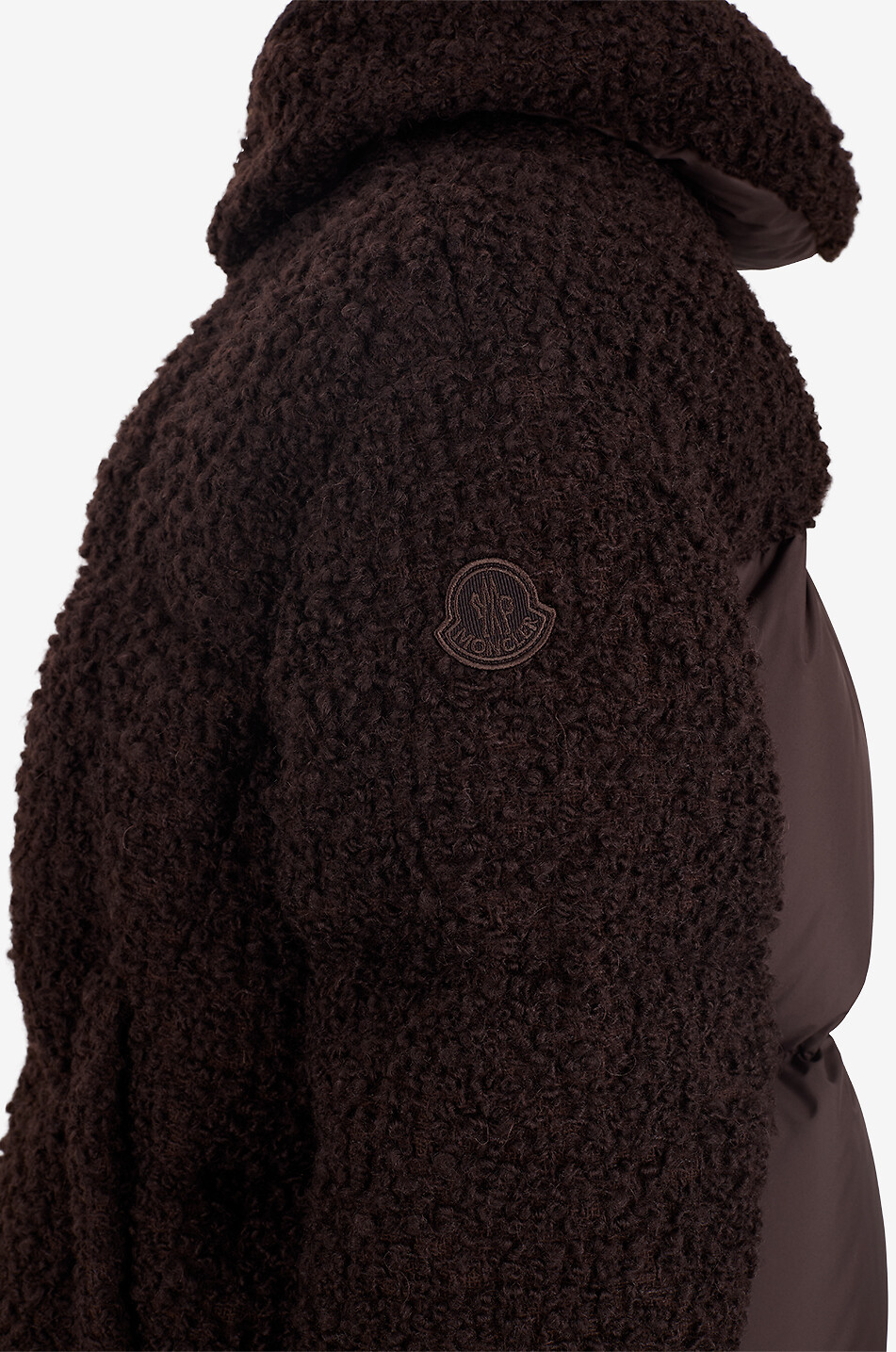 MONCLER Kurze Daunenjacke mit Kapuze aus Mischschurwolle Cristallin Damen BRAUN 3