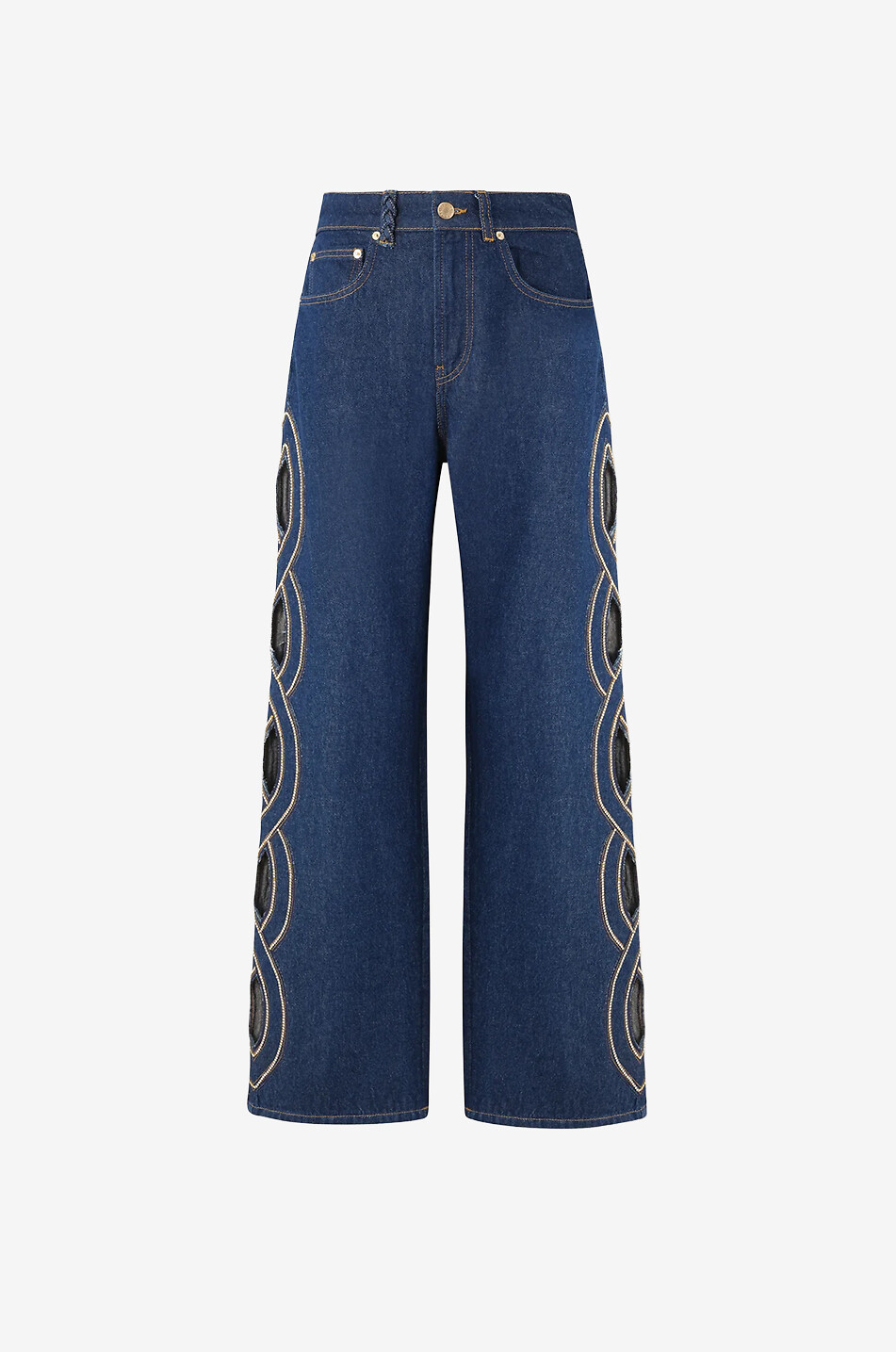 Poujasa embellished rhinestone trim straight-leg jeans