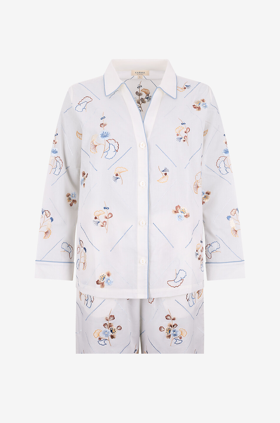 KARMA ON THE ROCKS Pyjama en coton brodé à motif floral Tokyo Femme BLANC CASSE 1