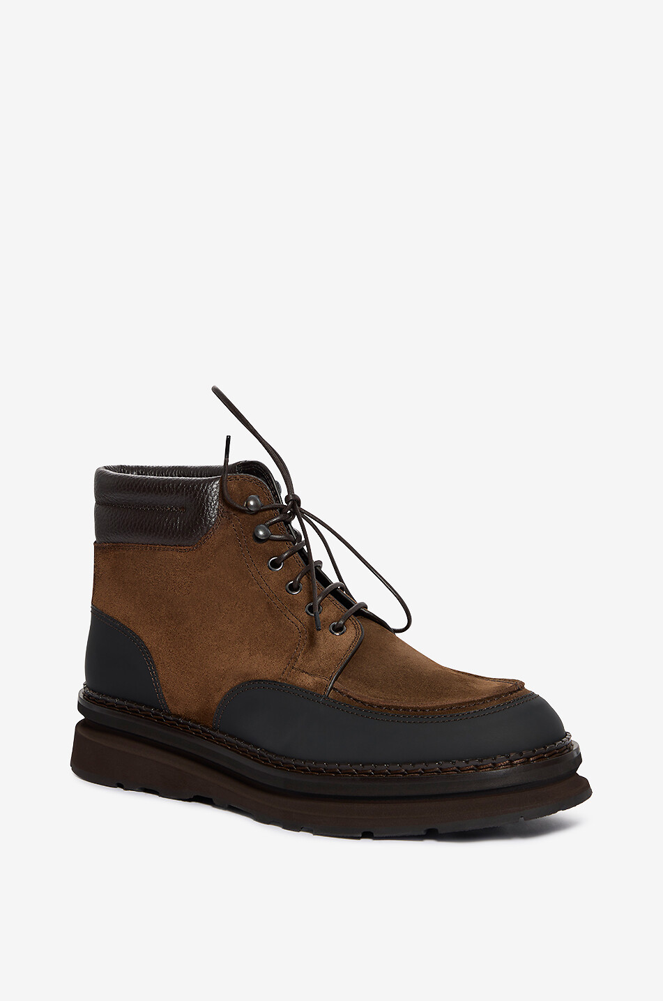Leather and suede lace-up ankle boots with Vibram sole