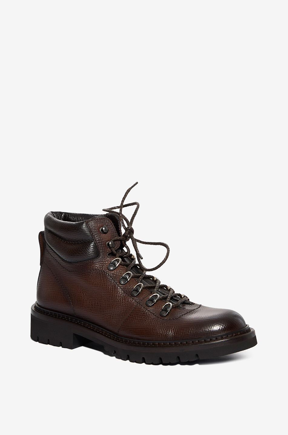 BARRETT Lace-up textured grain leather ankle boots Men DARK BROWN 1