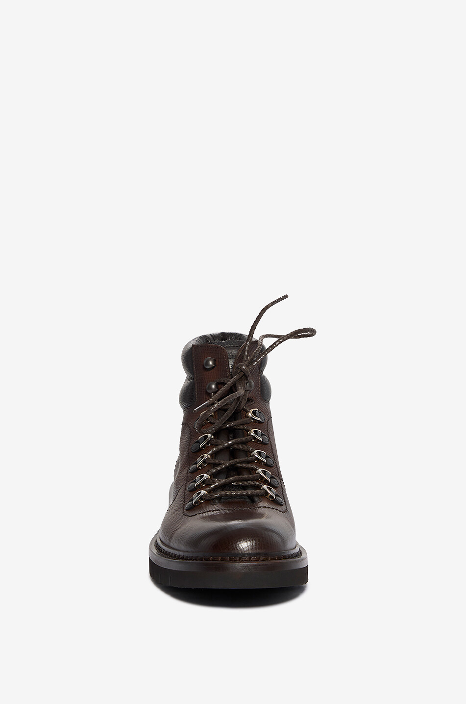 BARRETT Lace-up textured grain leather ankle boots Men DARK BROWN 2
