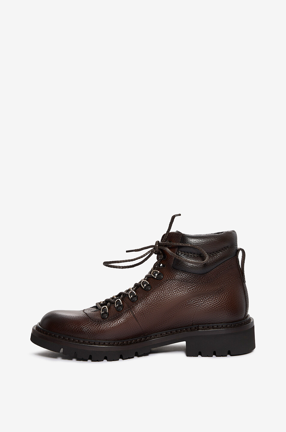 BARRETT Lace-up textured grain leather ankle boots Men DARK BROWN 3