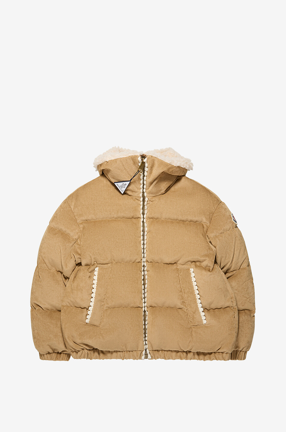 MONCLER Kurze Mädchen-Steppjacke aus Cord mit Lammfellkragen Rosamund Mädchen HELLBRAUN 1