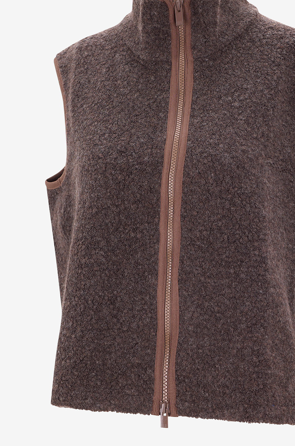 LIS LAREIDA Gilet sans manches à col montant en laine bouclée Reni Femme MARRON FONCÉ 3