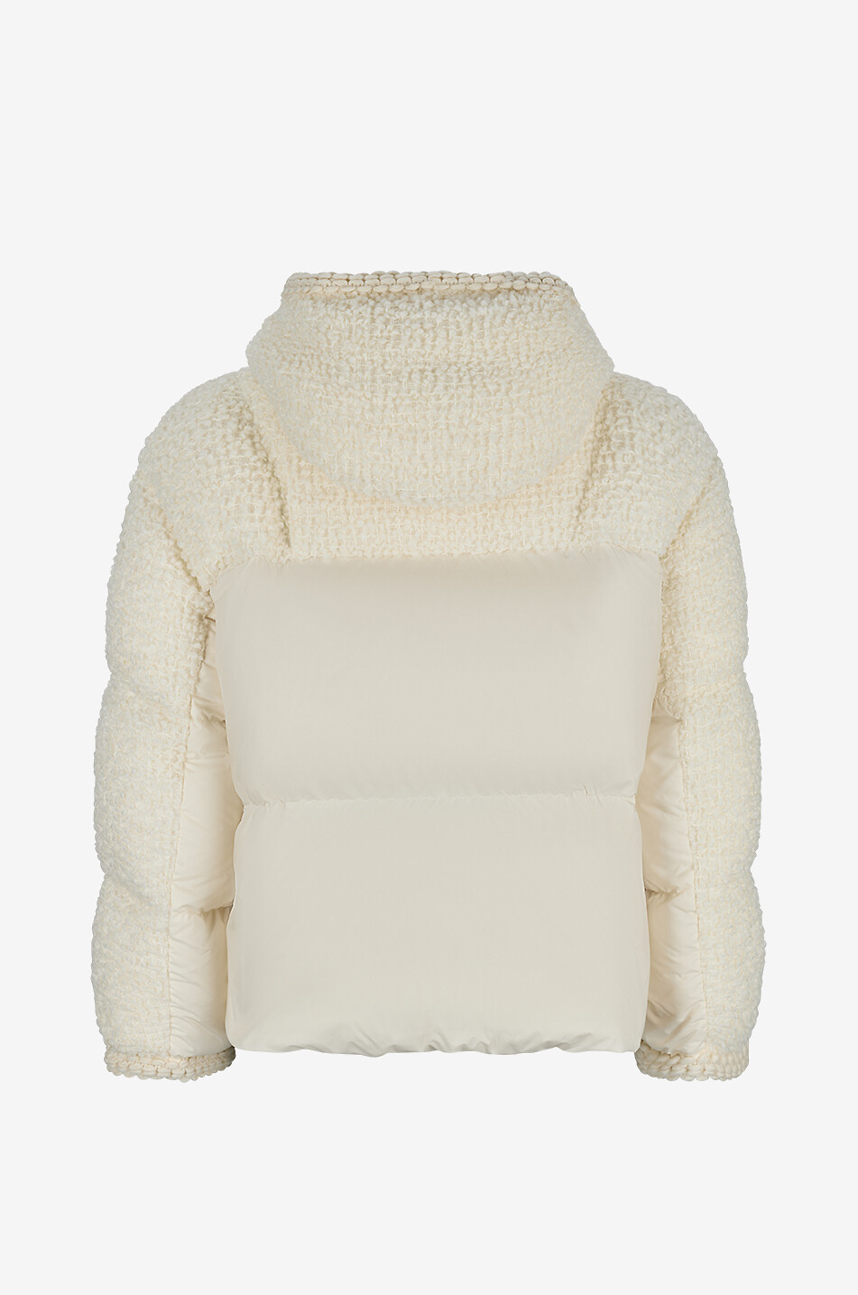 MONCLER Kurze Daunenjacke mit Kapuze aus Mischschurwolle Cristallin Damen CREMEFARBEN 2
