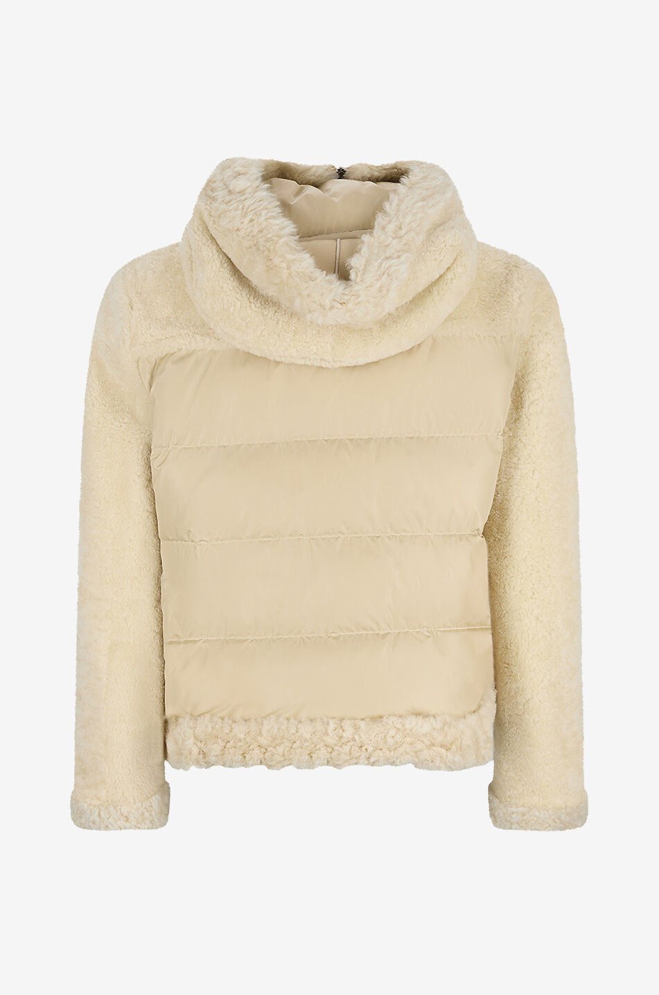 MONCLER Kurze Kapuzenjacke aus Lammfell Leuctre Damen Hellbeige 2