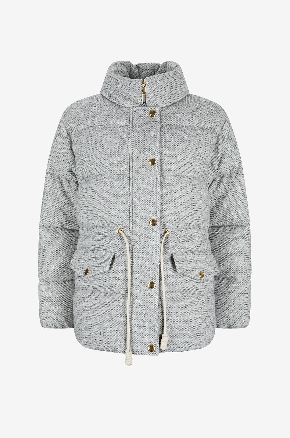 MONCLER Kurze Stehkragendaunenjacke aus melierter Wollmischung Diaphanes Damen GRAU 1