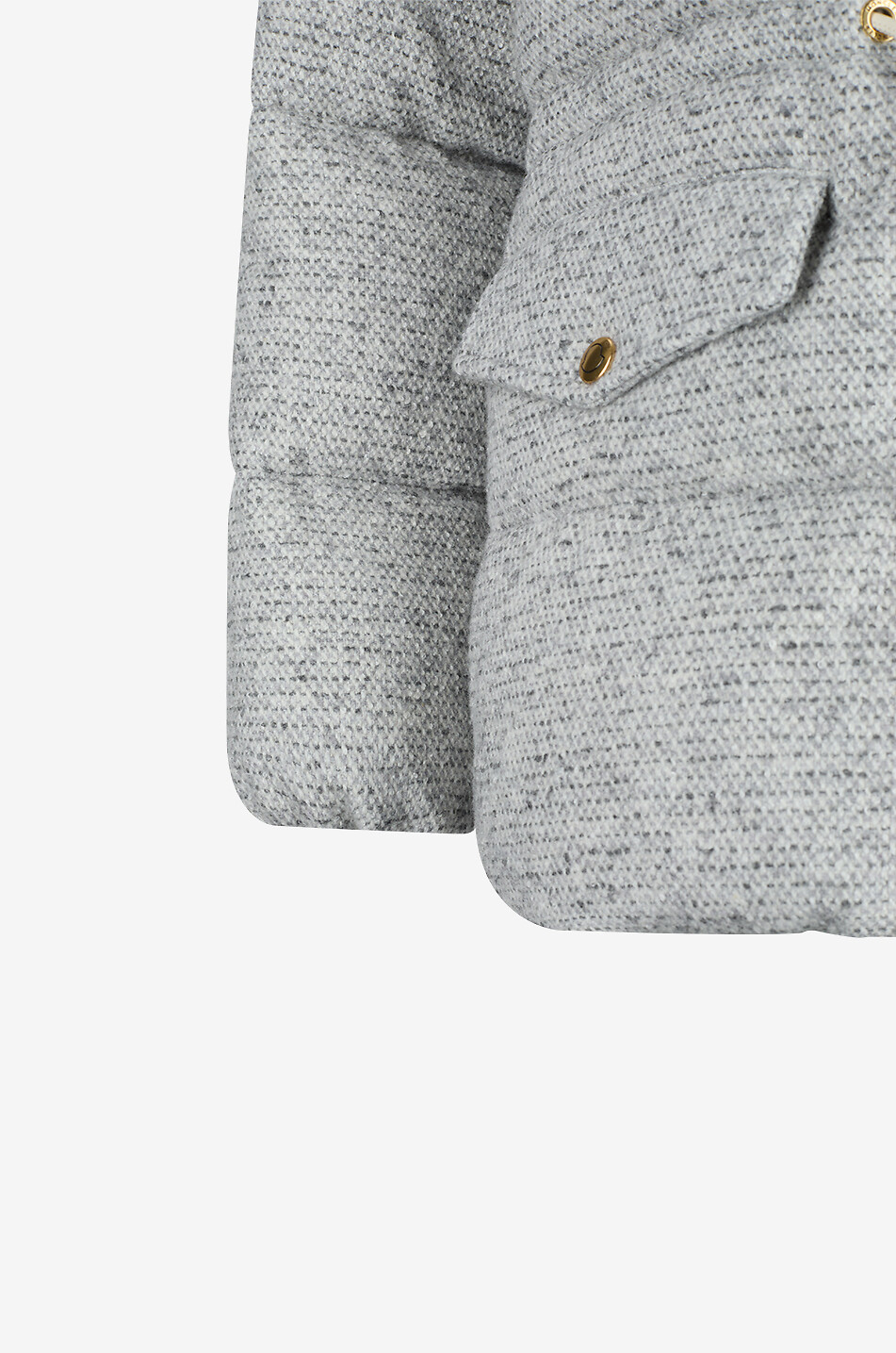 MONCLER Kurze Stehkragendaunenjacke aus melierter Wollmischung Diaphanes Damen GRAU 3