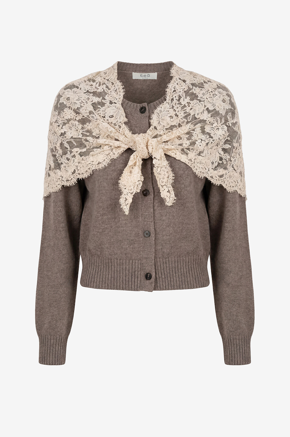 SEA Cardigan aus Wolle mit Rundhalsausschnitt und Spitzenschal Kirra Damen BRAUN 1