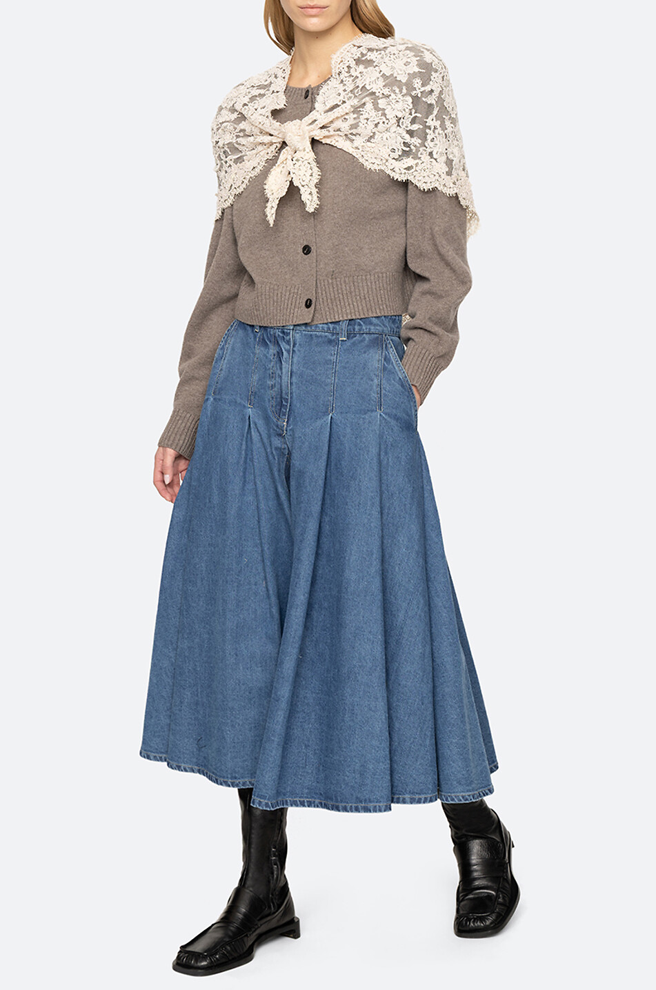 SEA Cardigan aus Wolle mit Rundhalsausschnitt und Spitzenschal Kirra Damen BRAUN 2