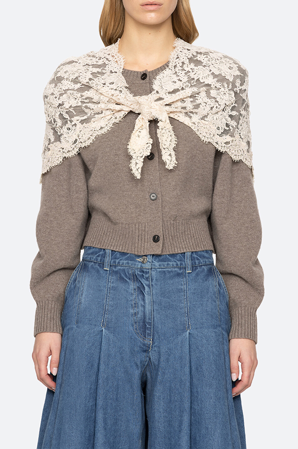 SEA Cardigan aus Wolle mit Rundhalsausschnitt und Spitzenschal Kirra Damen BRAUN 7