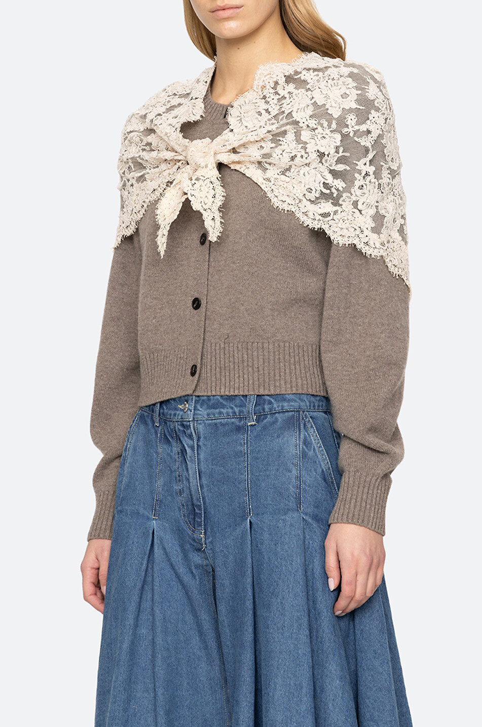 SEA Cardigan aus Wolle mit Rundhalsausschnitt und Spitzenschal Kirra Damen BRAUN 6