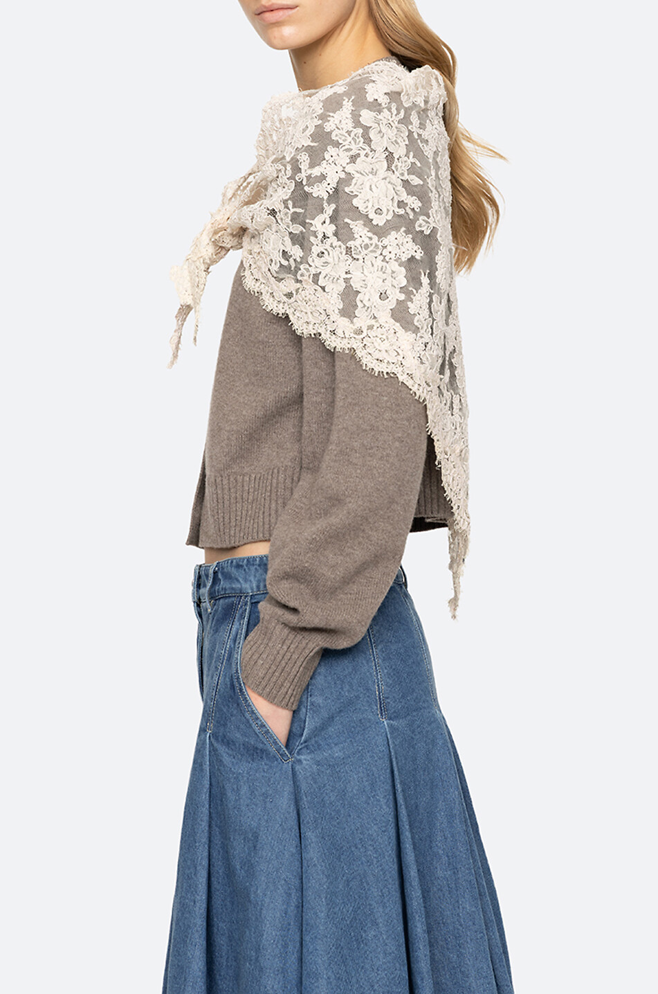 SEA Cardigan aus Wolle mit Rundhalsausschnitt und Spitzenschal Kirra Damen BRAUN 5