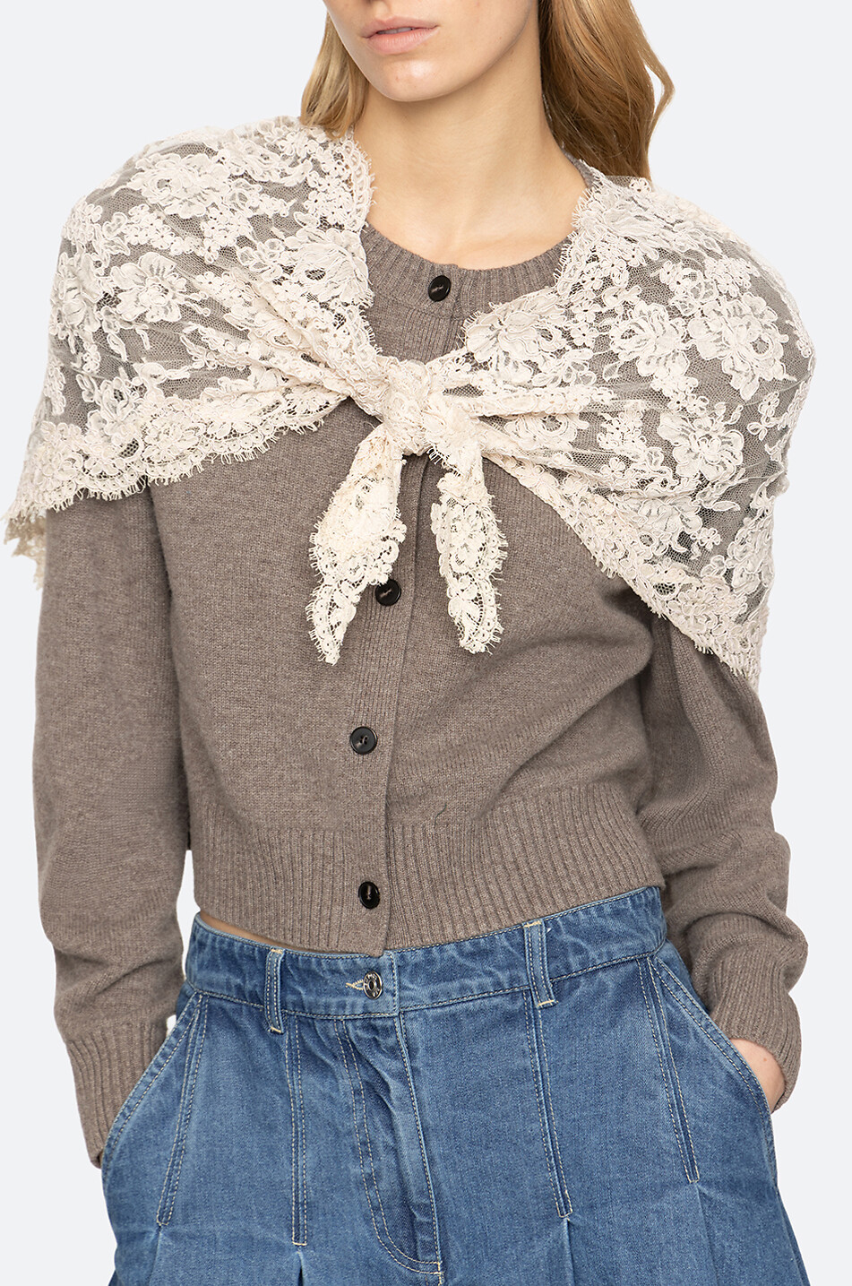 SEA Cardigan aus Wolle mit Rundhalsausschnitt und Spitzenschal Kirra Damen BRAUN 4