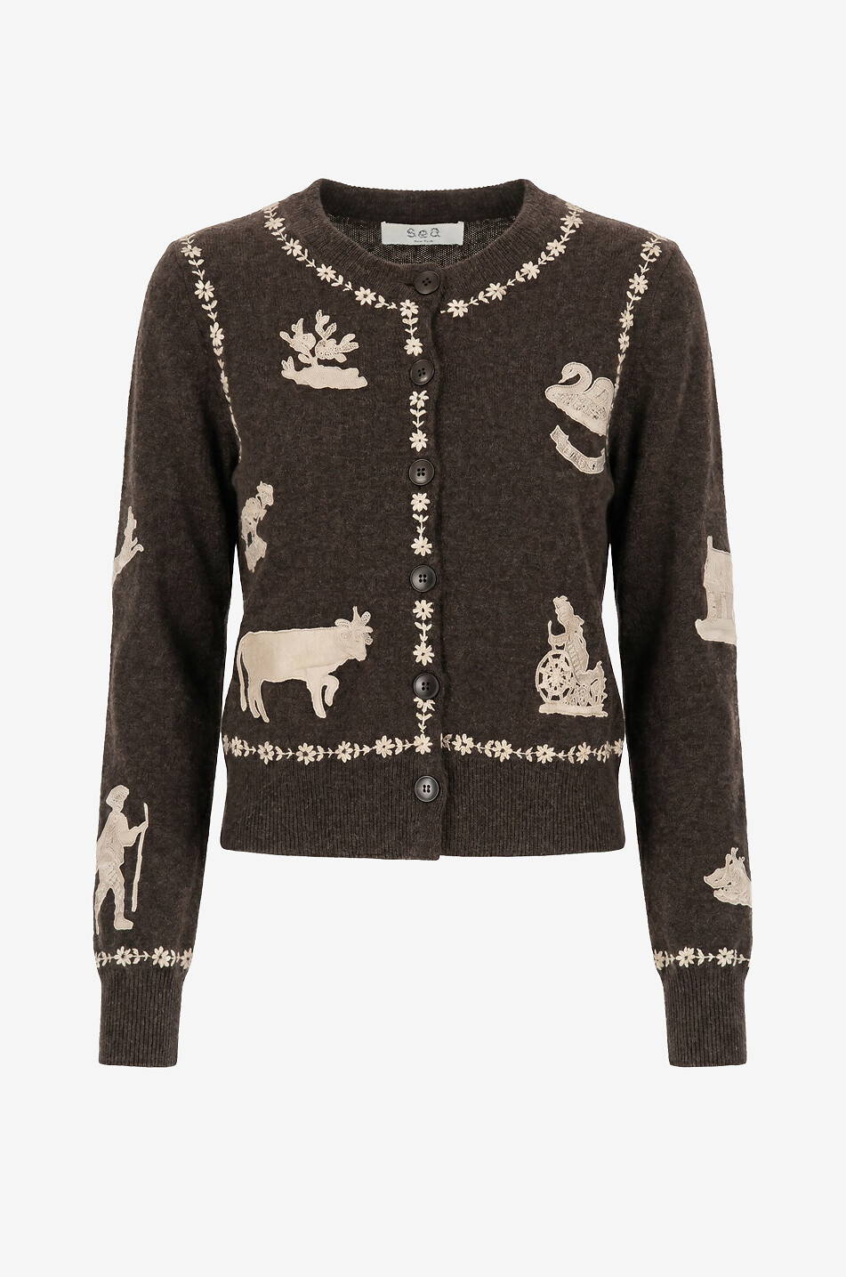 Bestickter Cardigan mit Rundhalsausschnitt aus Wolle Margeurite