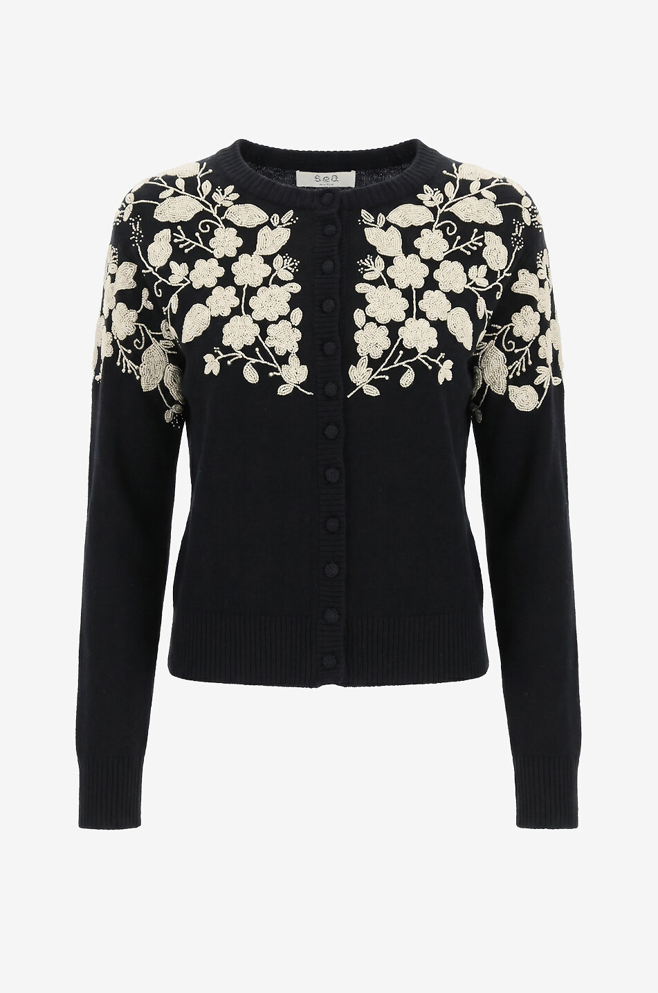 SEA Bestickter Cardigan mit Rundhalsausschnitt aus Wolle Shiloh Damen SCHWARZ 1
