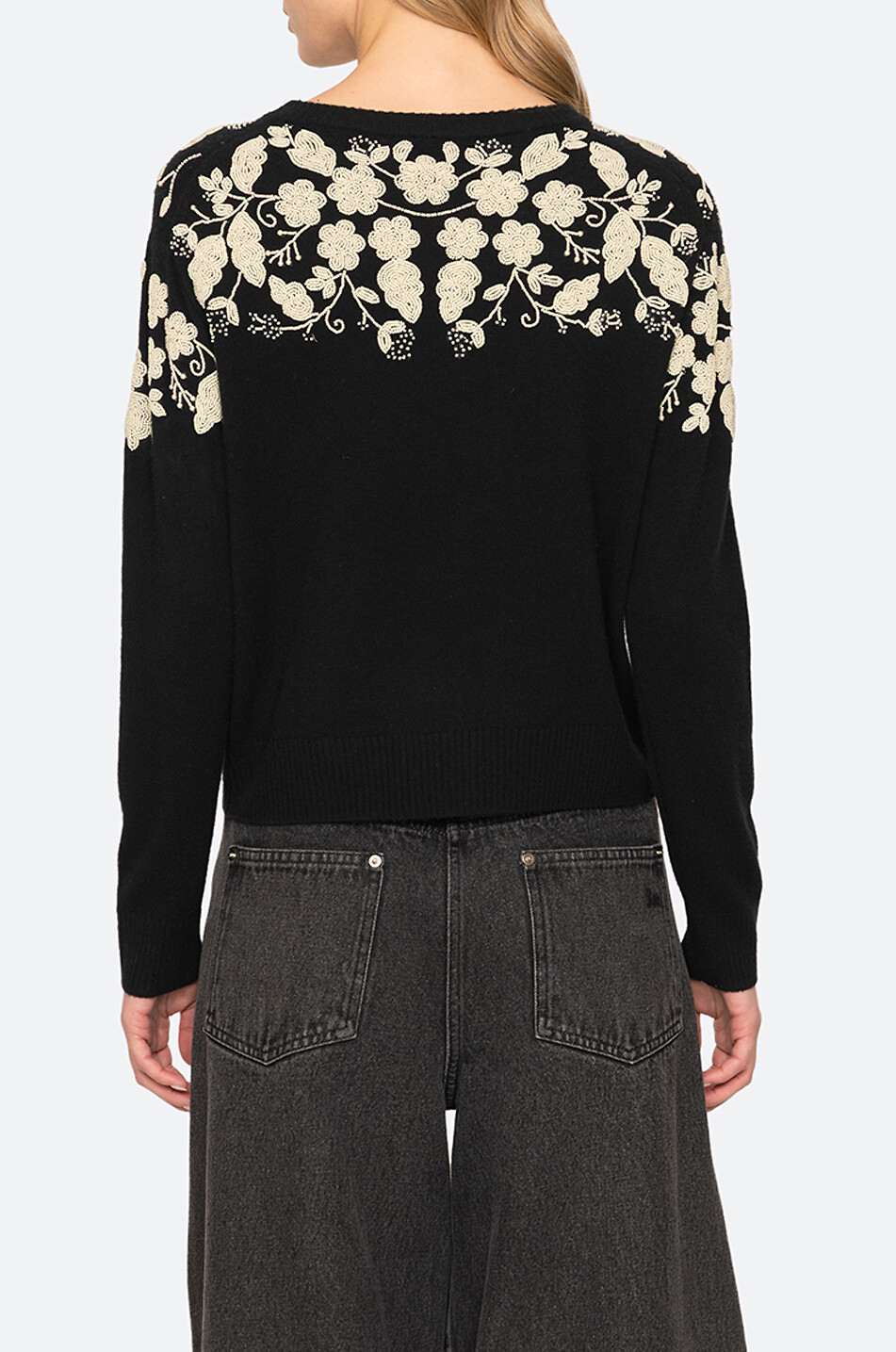 SEA Bestickter Cardigan mit Rundhalsausschnitt aus Wolle Shiloh Damen SCHWARZ 3