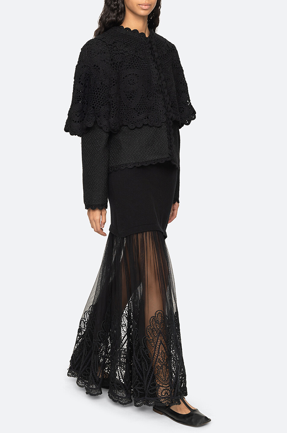 SEA Wright lace-trim lightweight knit jacket Women BLACK 2