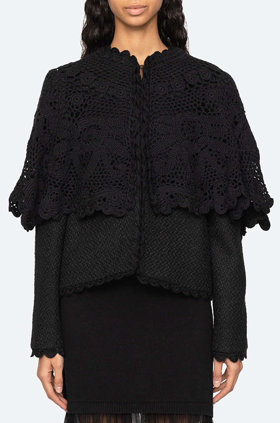 SEA Wright lace-trim lightweight knit jacket Women BLACK 3