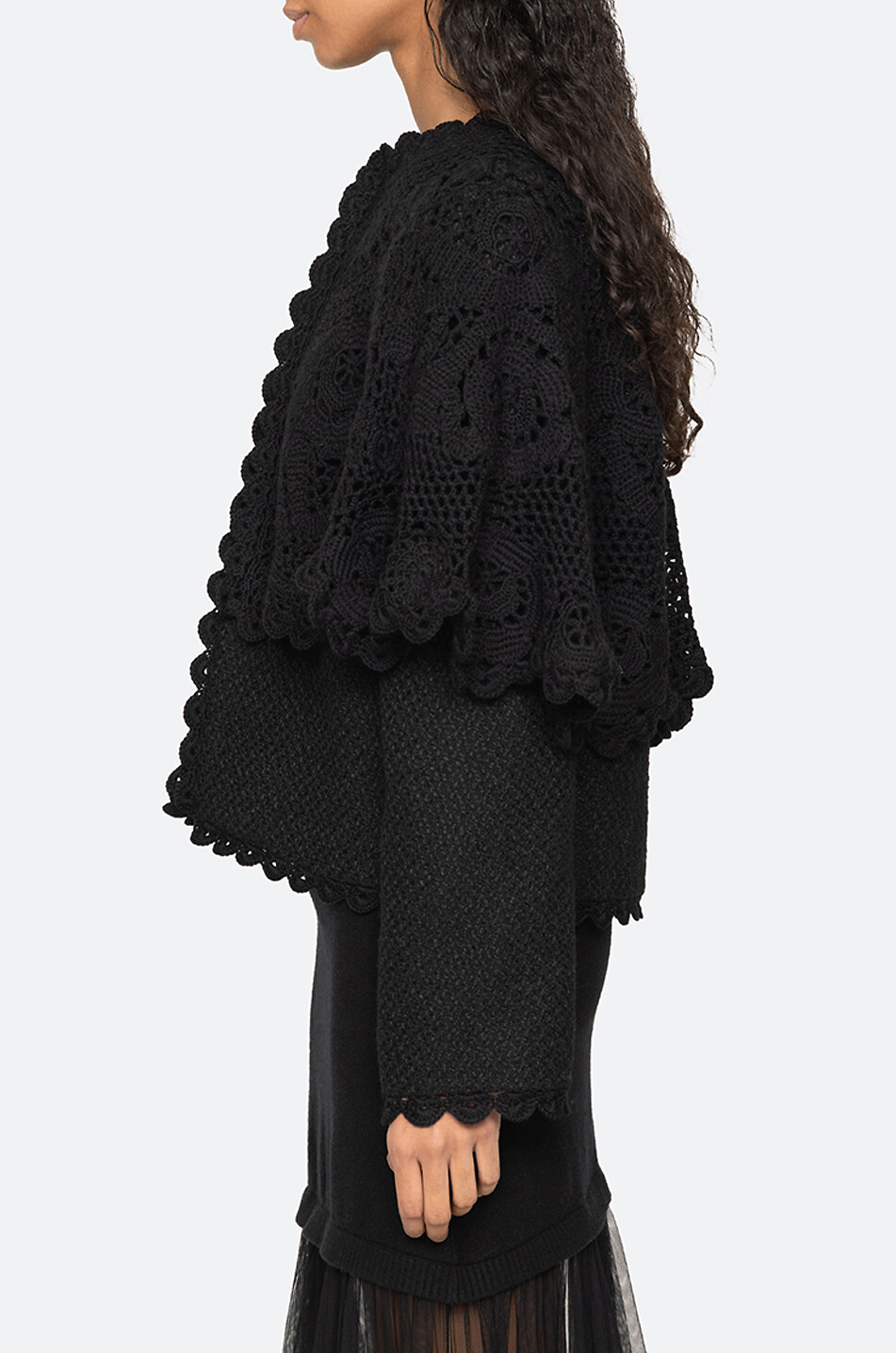 SEA Wright lace-trim lightweight knit jacket Women BLACK 4