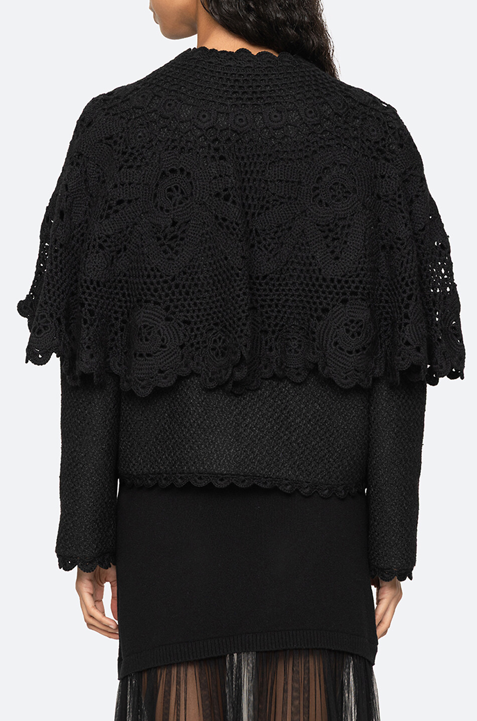 SEA Wright lace-trim lightweight knit jacket Women BLACK 5