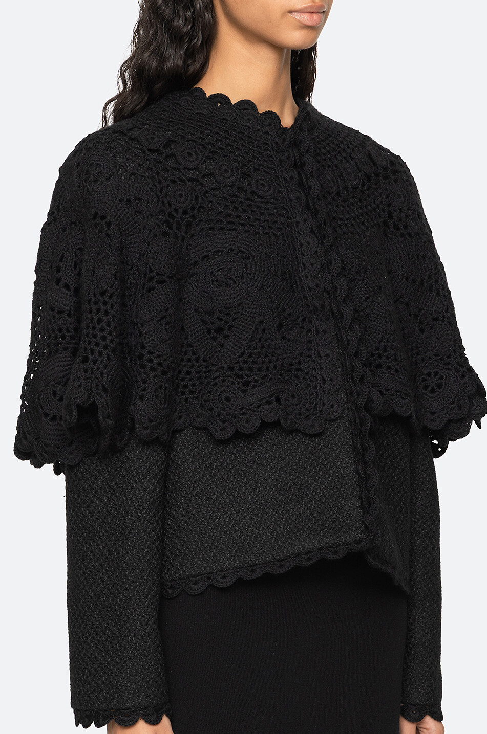 SEA Wright lace-trim lightweight knit jacket Women BLACK 6