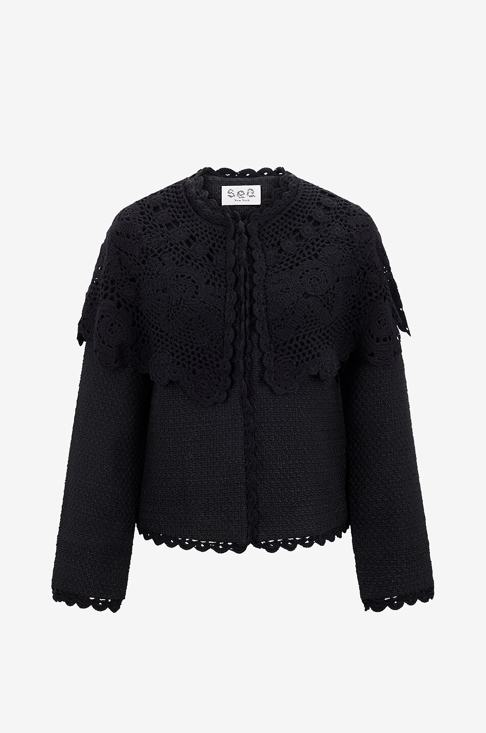 SEA Wright lace-trim lightweight knit jacket Women BLACK 1