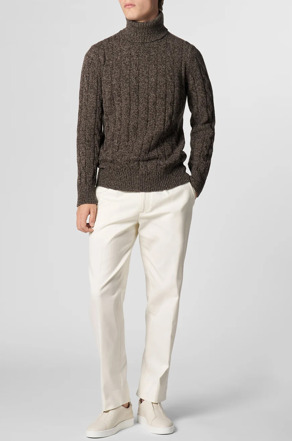 AURELIEN Merino wool blend cable-knit roll-neck jumper Men BROWN 2