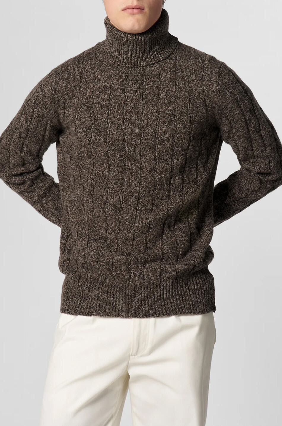 AURELIEN Merino wool blend cable-knit roll-neck jumper Men BROWN 4