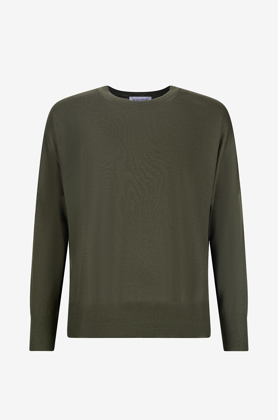 BONGENIE Round-neck jersey pullover with side slits Women DARK GREEN 1