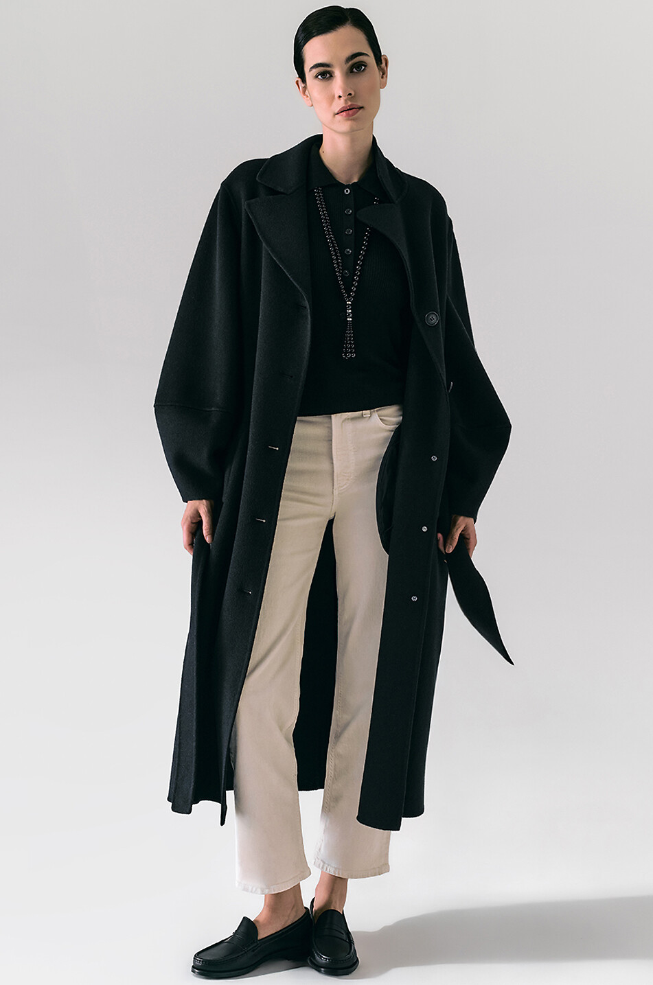 BONGENIE Bacchus long flannel coat with puffed sleeves Women BLACK 3