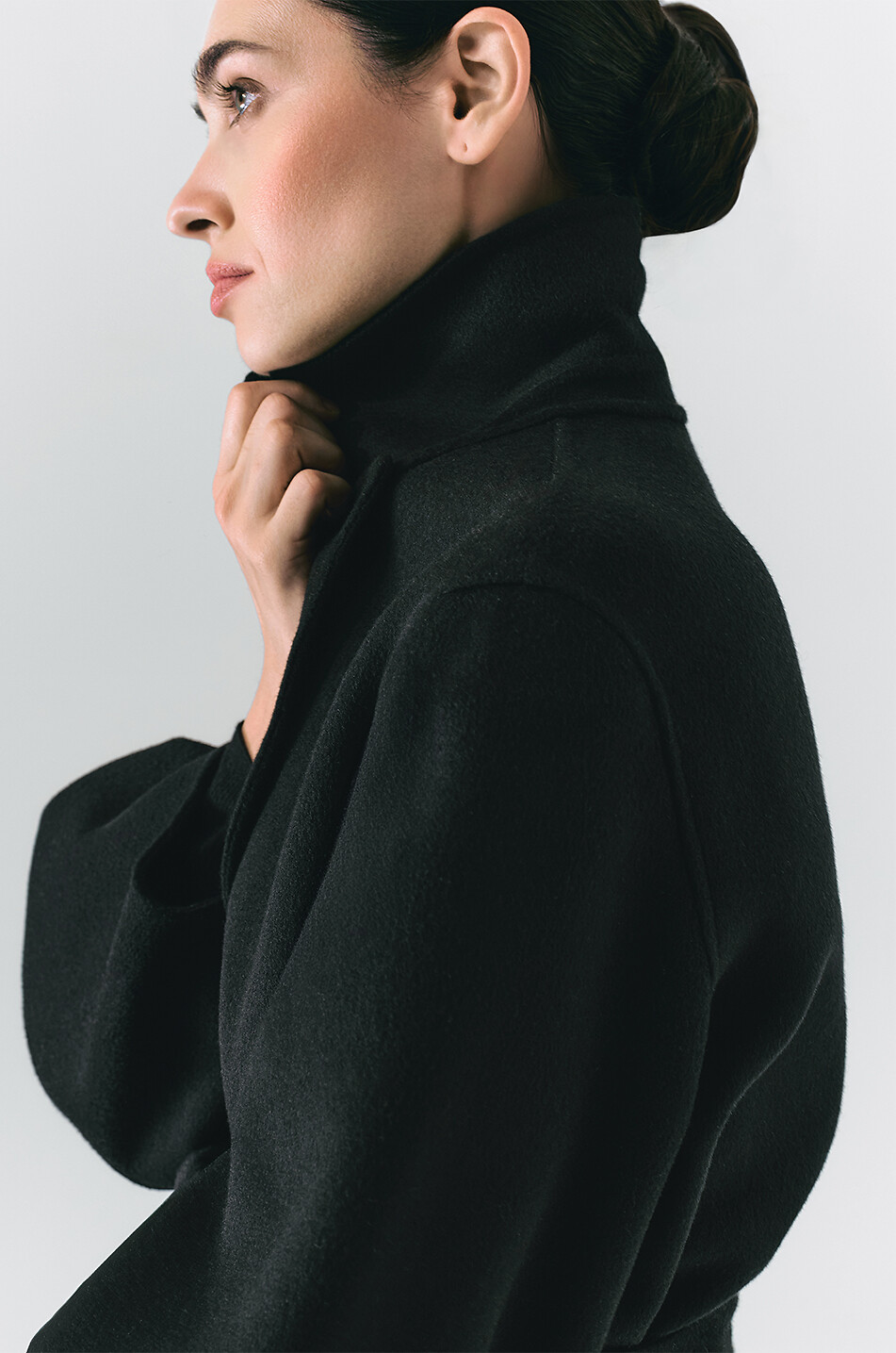 BONGENIE Bacchus long flannel coat with puffed sleeves Women BLACK 4