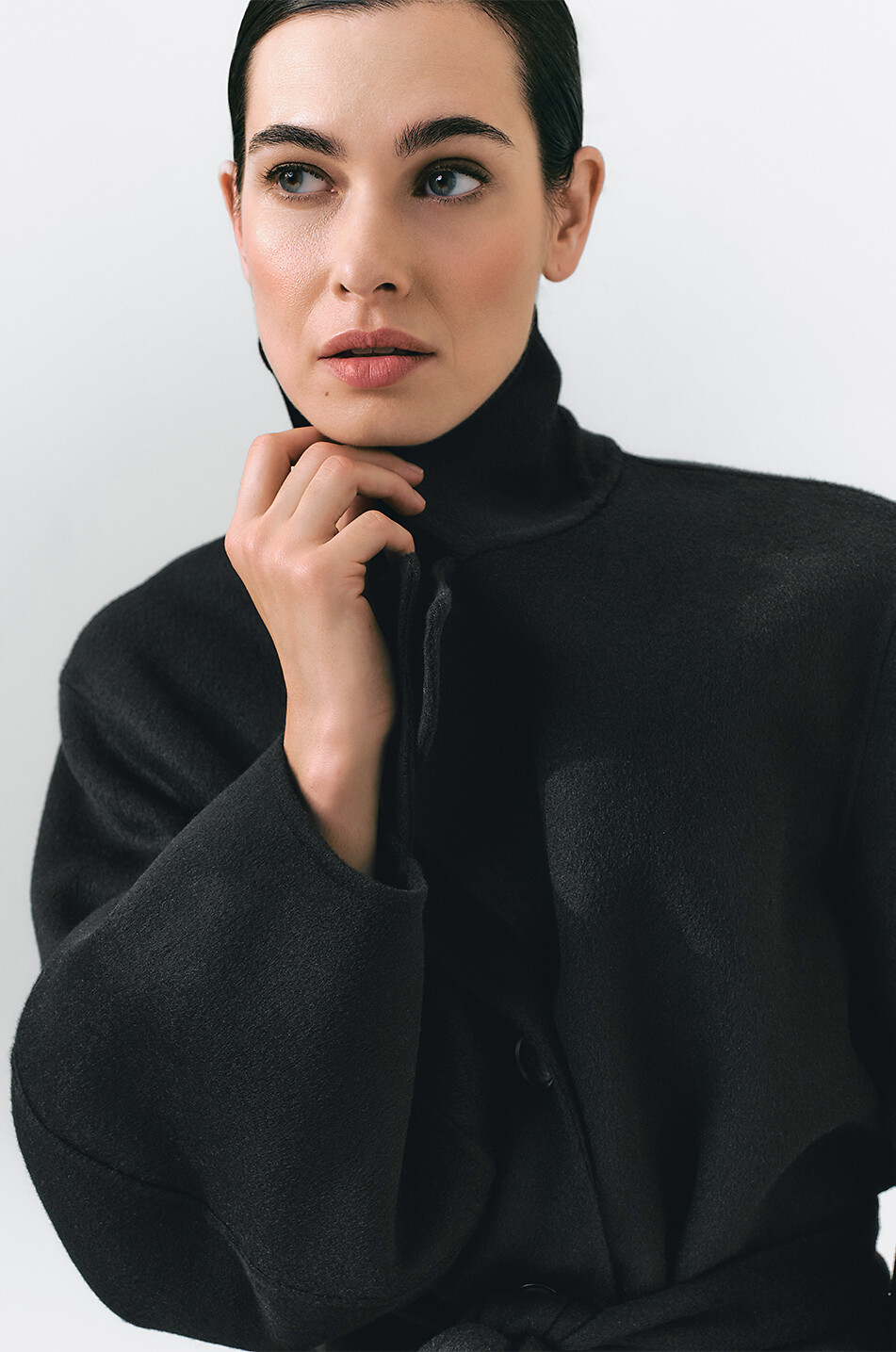 BONGENIE Bacchus long flannel coat with puffed sleeves Women BLACK 5